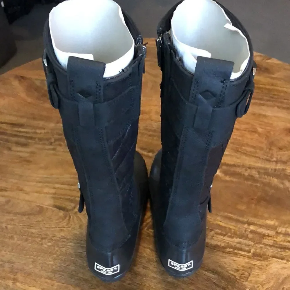 Sperry Saltwater Tall Buckle Nylon Quilt black size 5